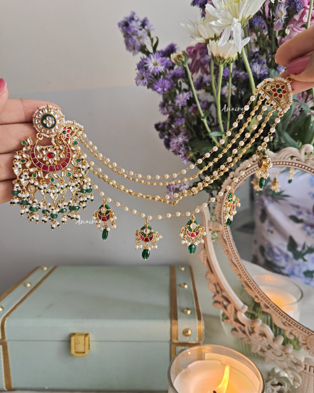 Shyamashree kundan Chandbali with earchains