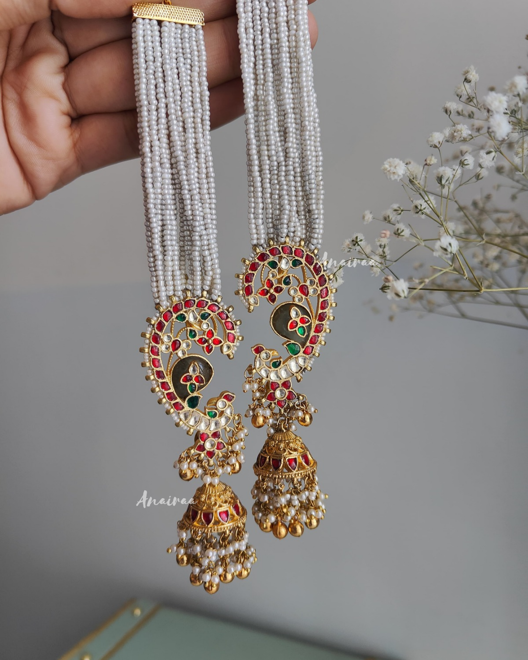 Paachi kundan earcuff jhumkas