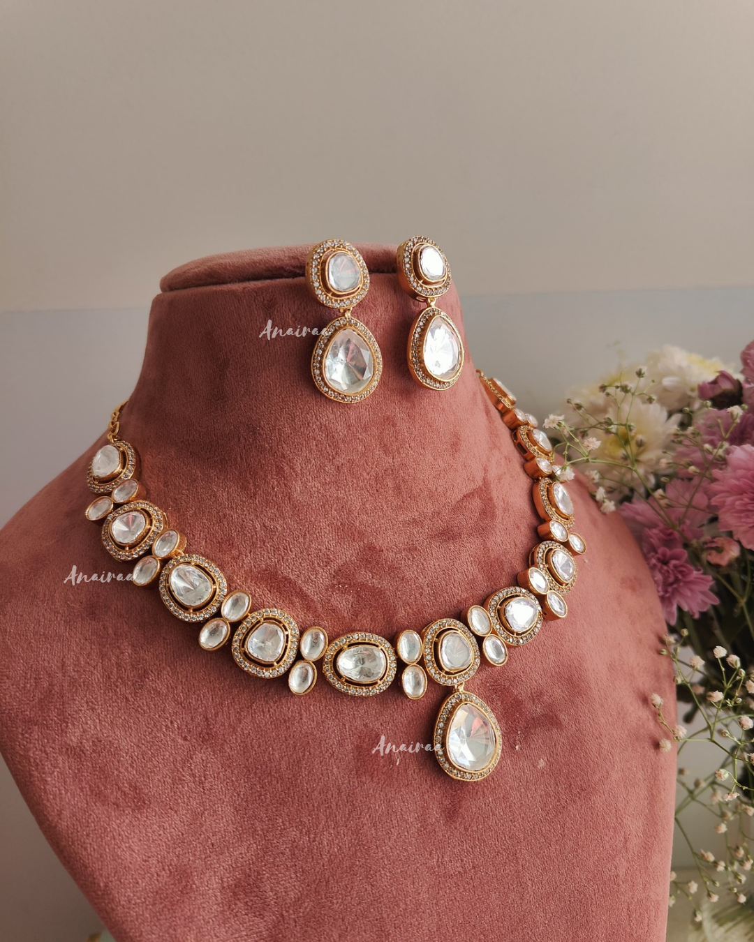 Polki moissanite necklace set