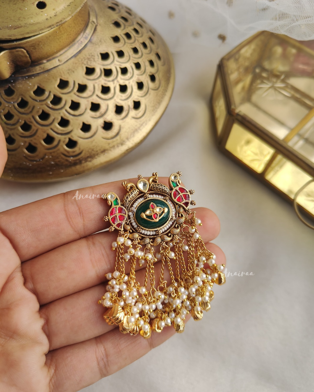 Heritage paachi kundan ring