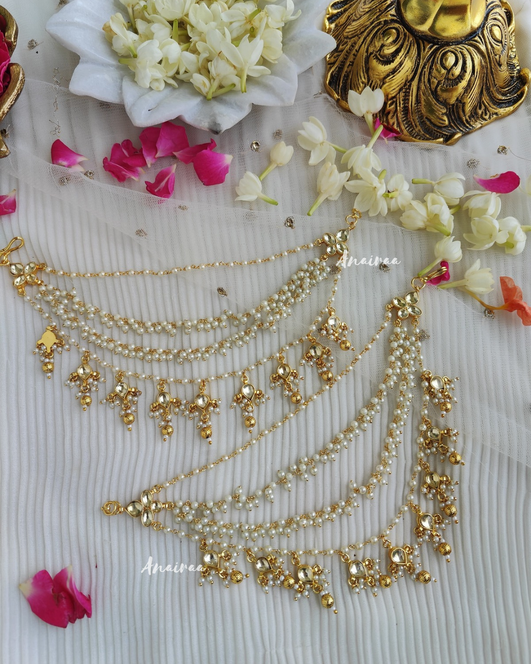 Peacock Kundan Chandbali with earchains