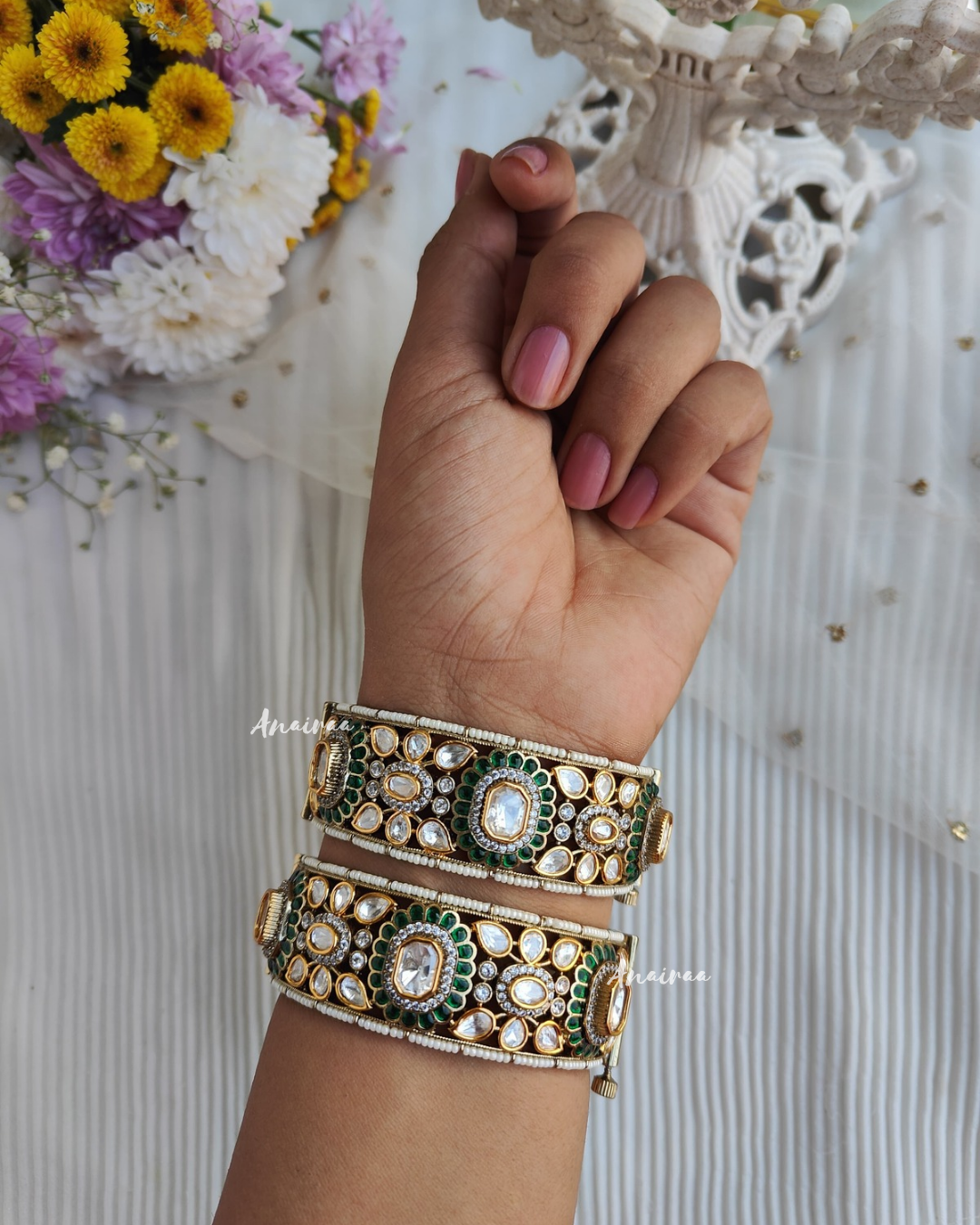 Emerald Moissanite openable bangles(pair)