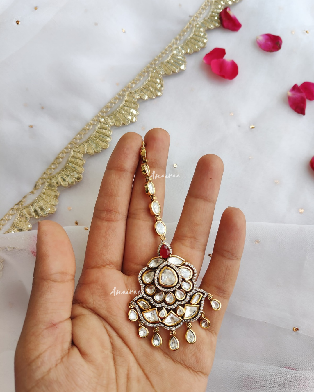 Ruby moissanite maangtikka