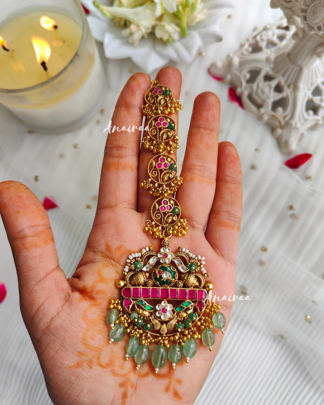Paachi kundan antique maangtikka