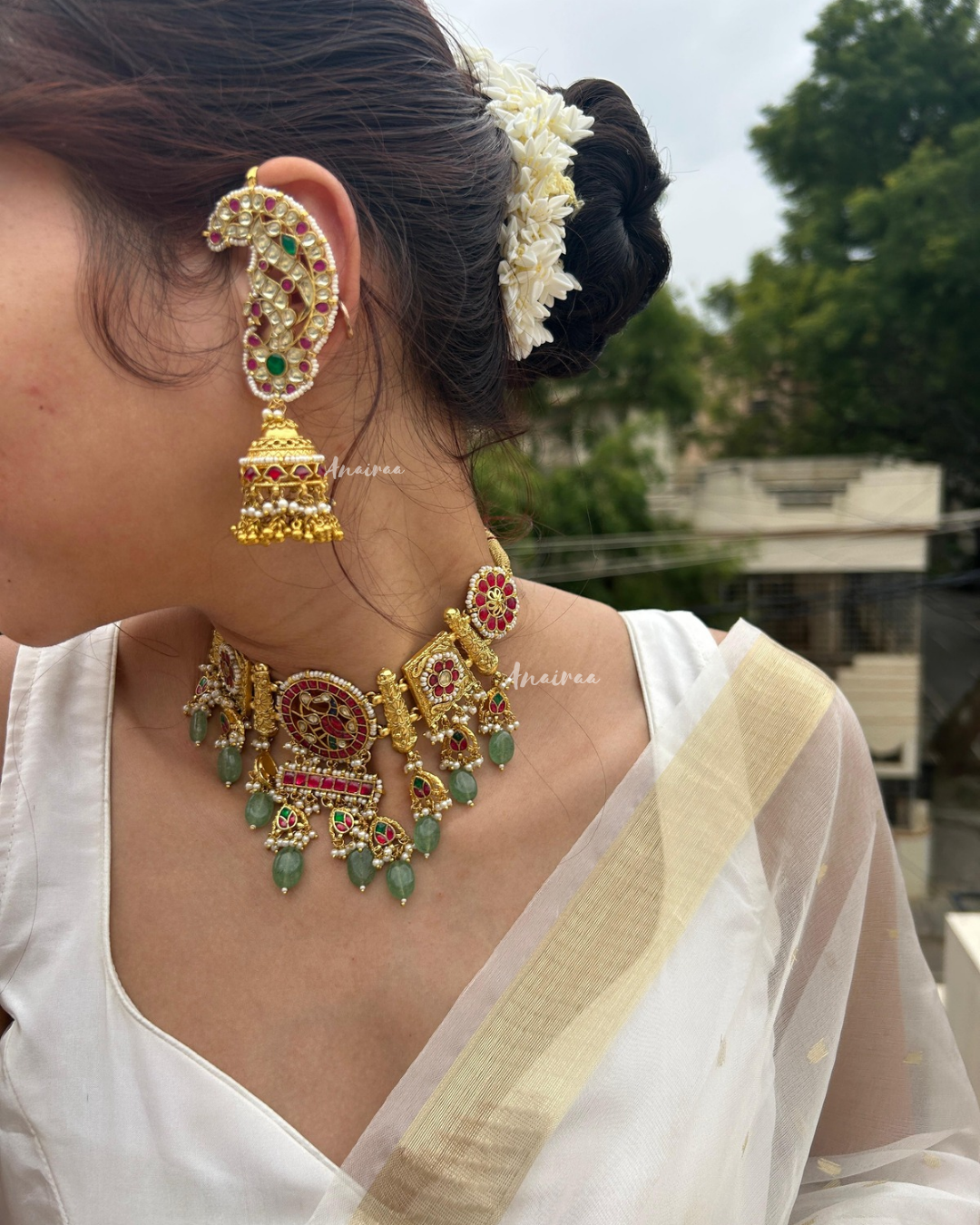 Paachi kundan choker with earcuff earrings
