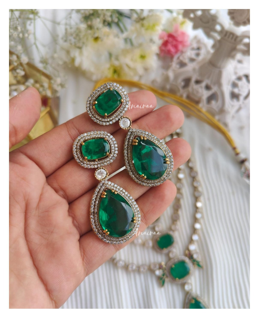 Emerald polki moissanite earrings