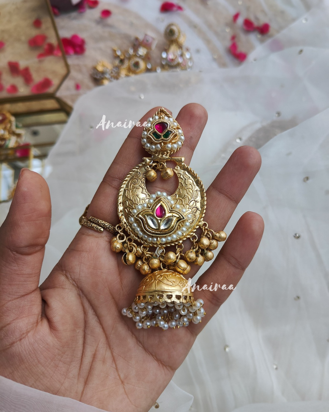 Paachi kundan studded golden festive earrings