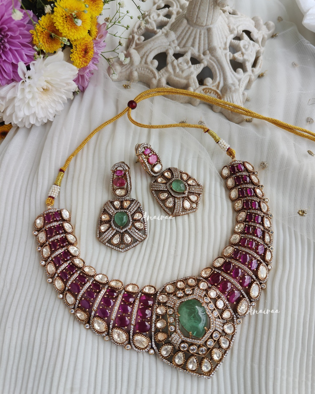 Alina polki moissanite necklace set