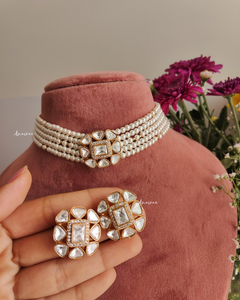Polki pearl choker with marching studs