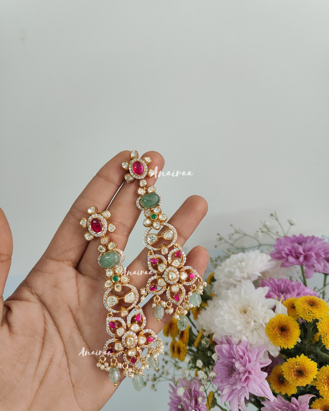 Moissanite ruby& sage earrings