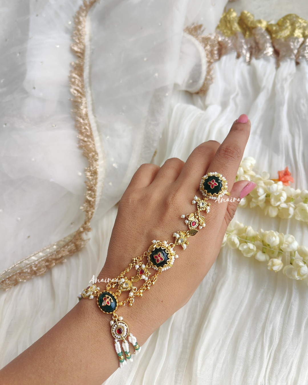 Emerald paachi kundan hathphool