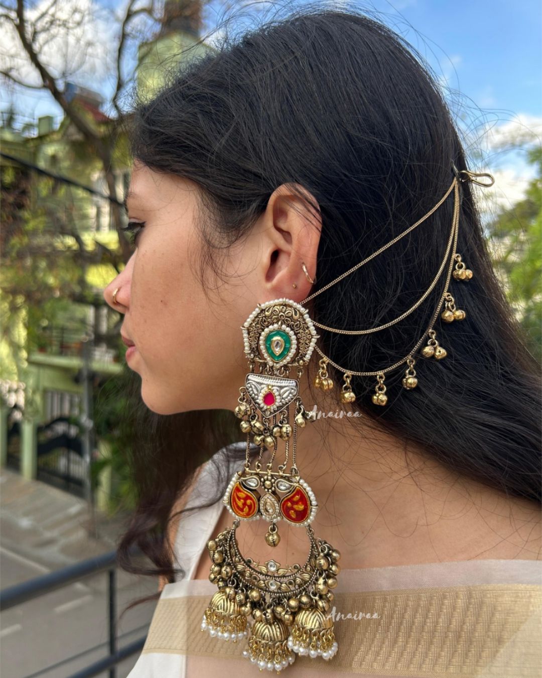 Sabya Kashmiri ghungroo earrings with earchains