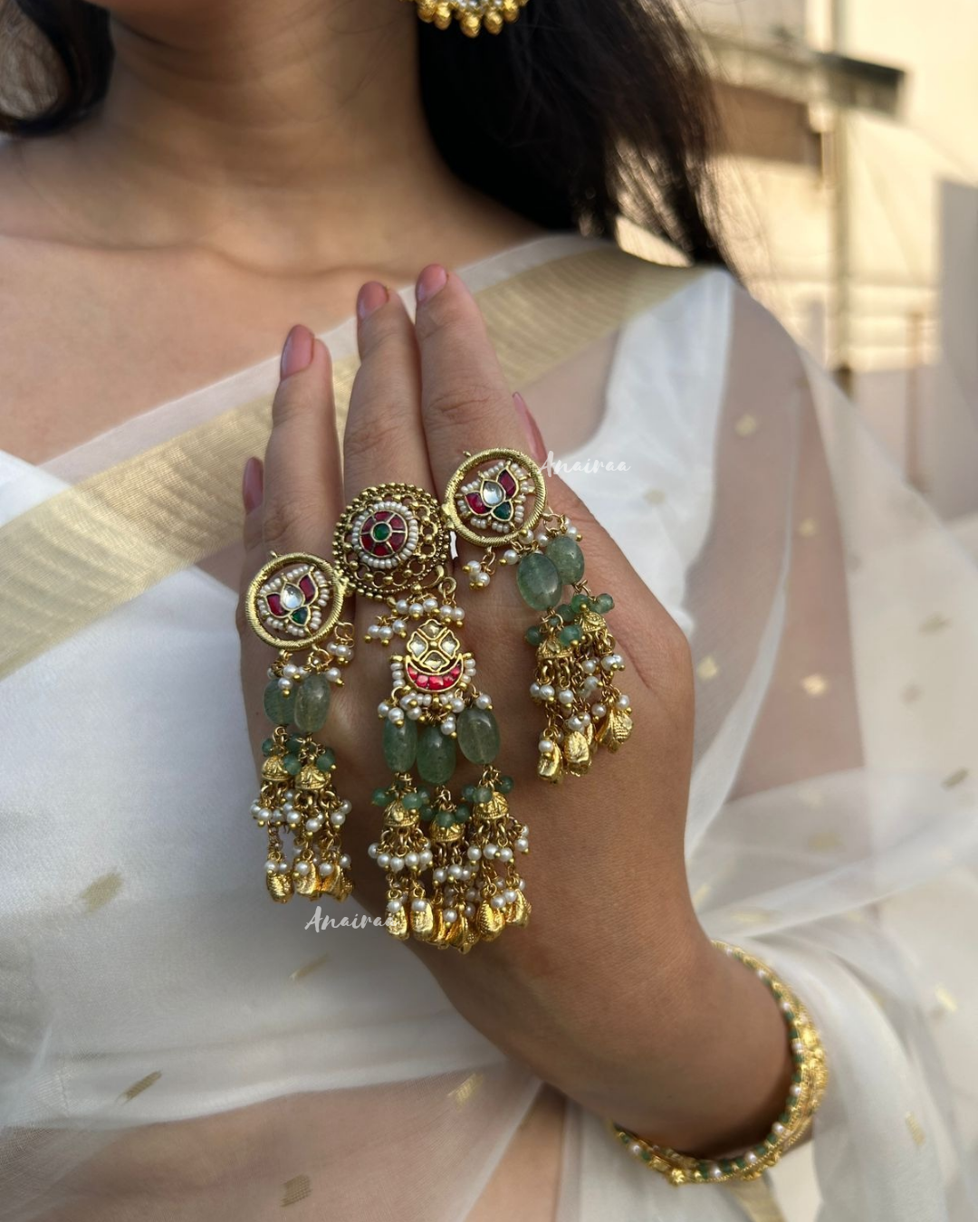 Heritage paachi kundan ring