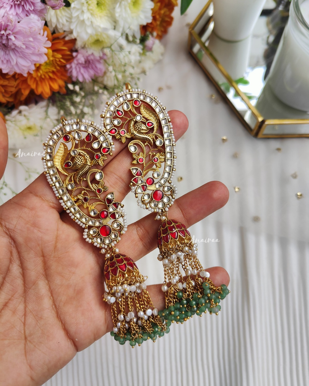 Heritage peacock earcuff jhumkas
