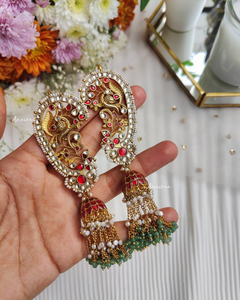 Heritage peacock earcuff jhumkas