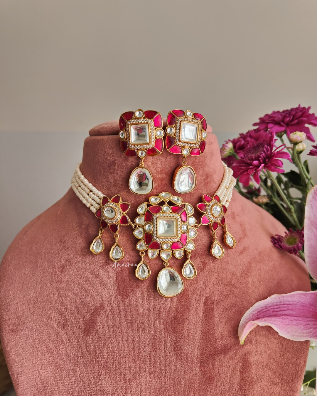 Ruby polki choker set