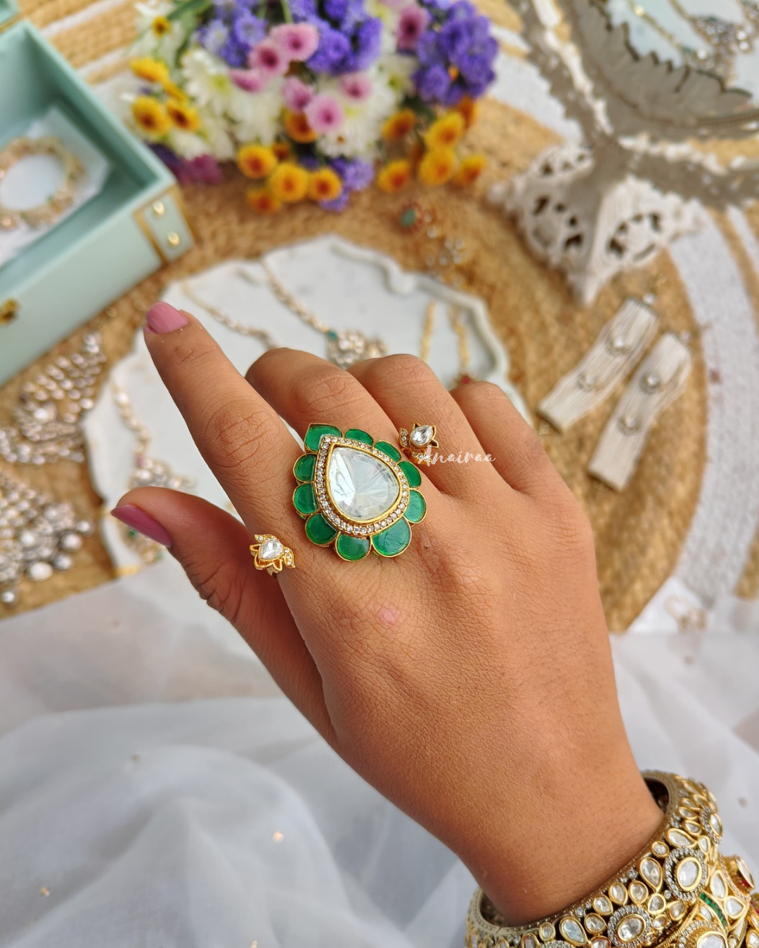 Polki two finger ring