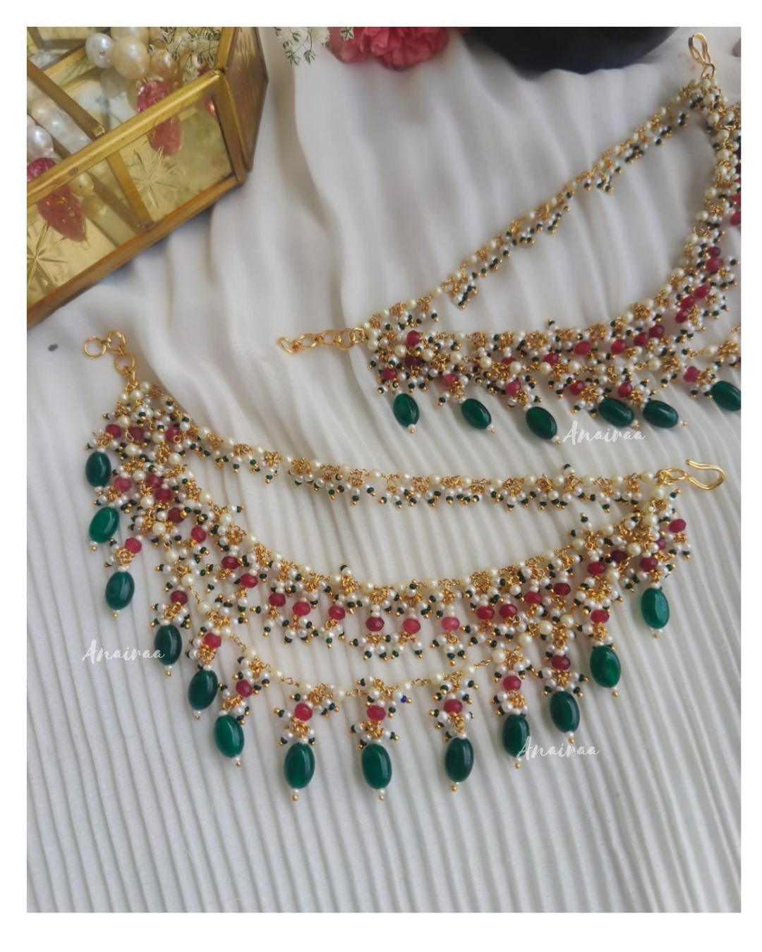 )Paachi kundan emerald earchains