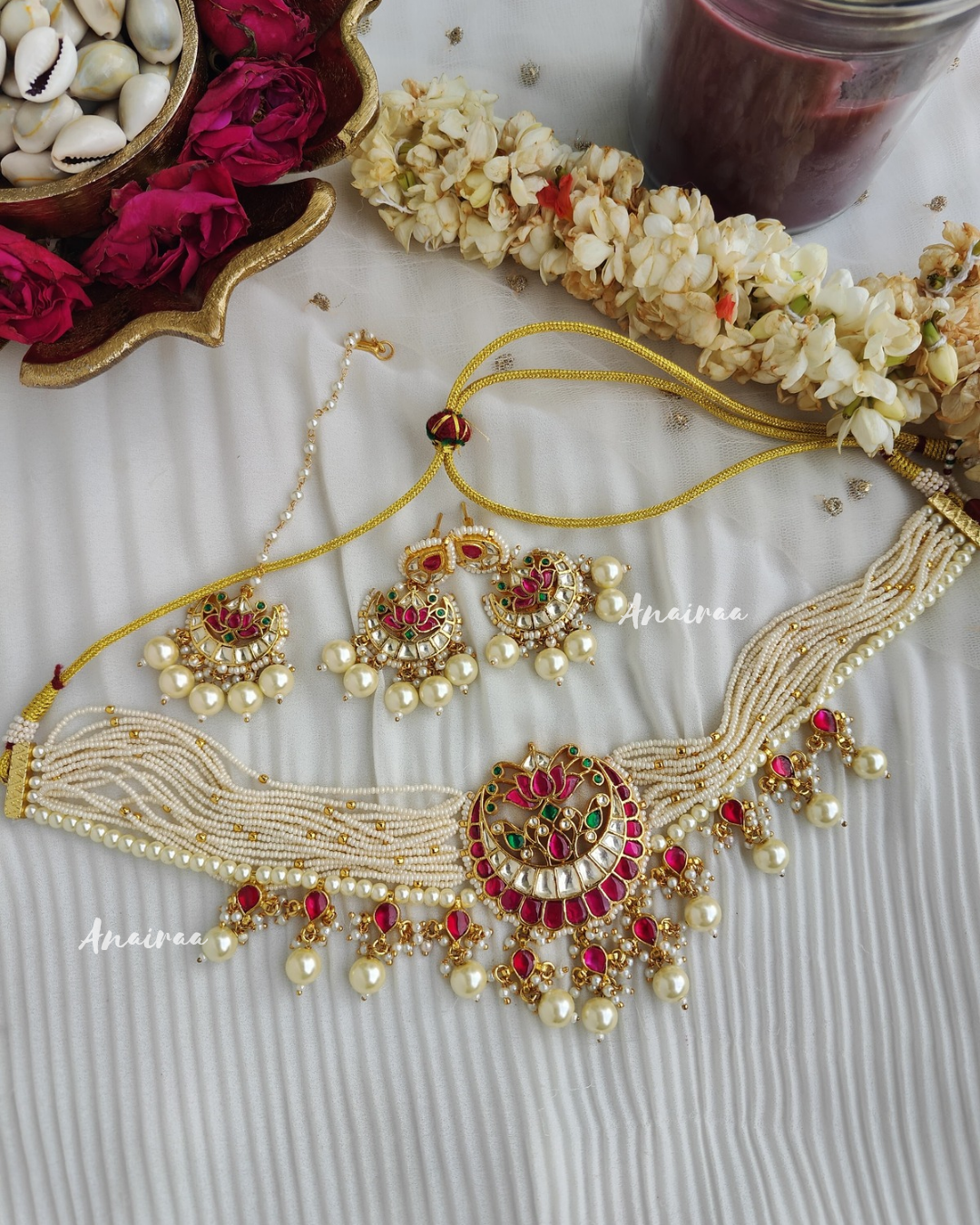Lotus paachi kundan choker set