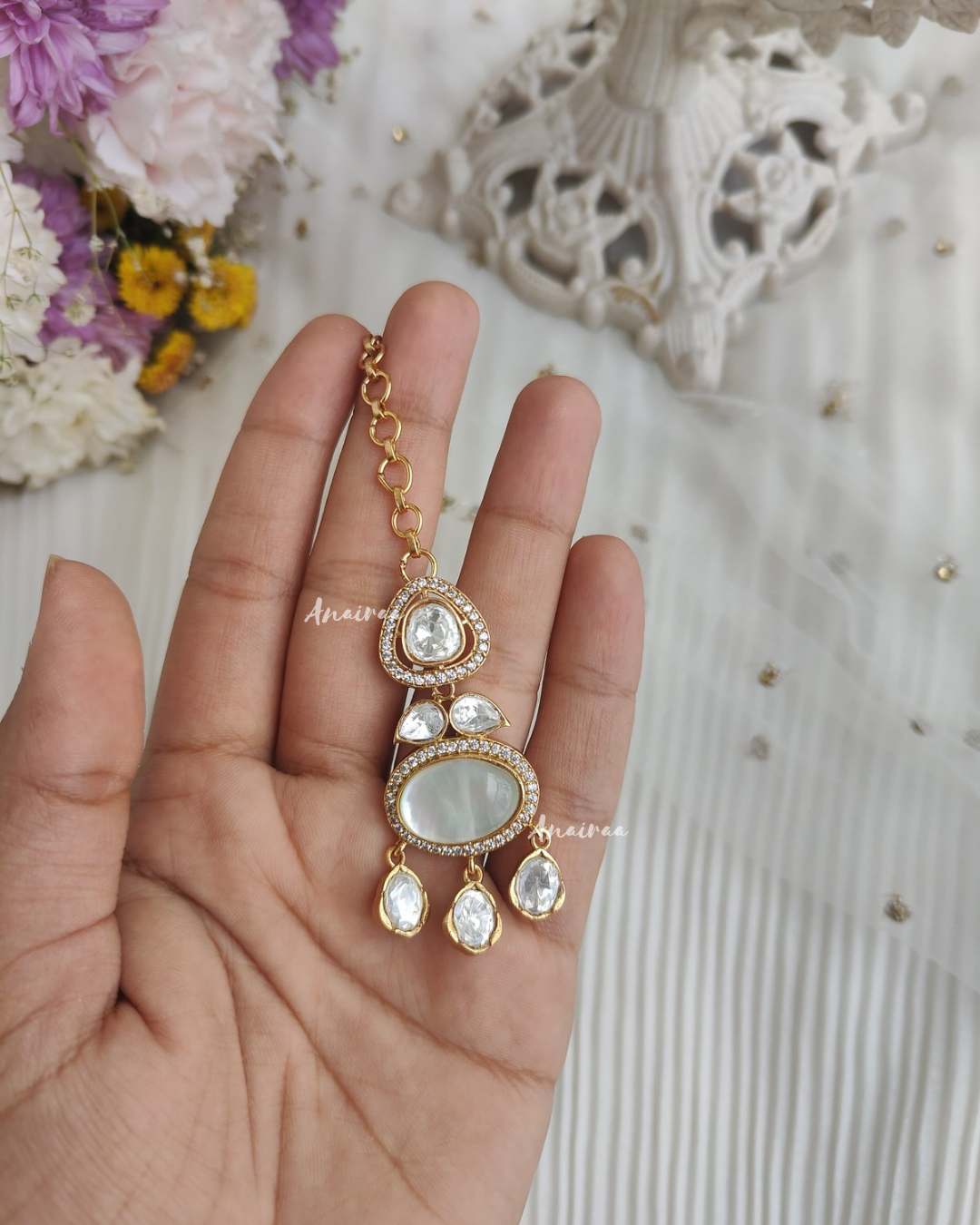 Mother of pearl polki maangtikka
