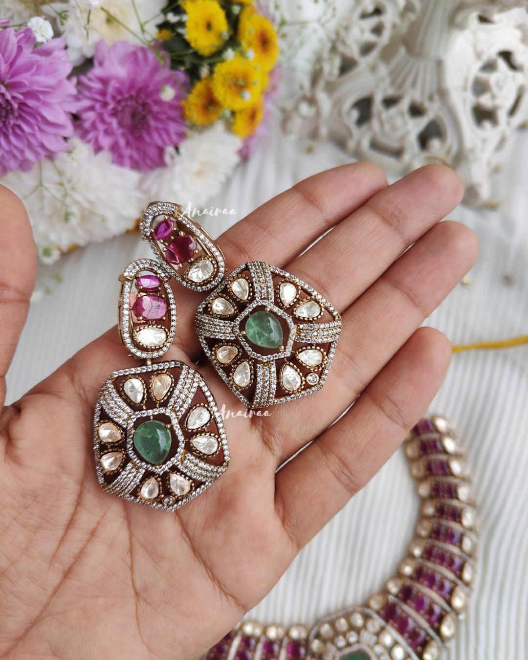 Alina polki moissanite necklace set