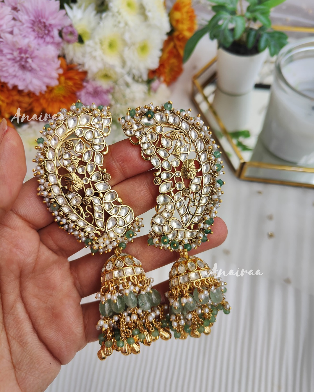 Heritage peacock earcuff jhumkas