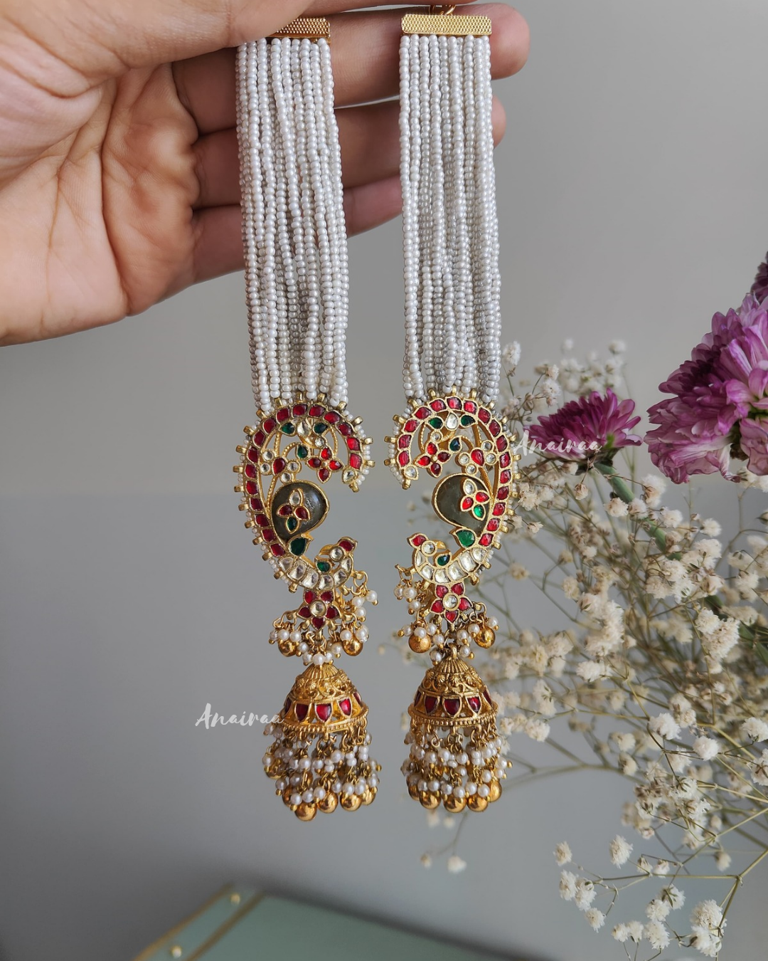 Paachi kundan earcuff jhumkas