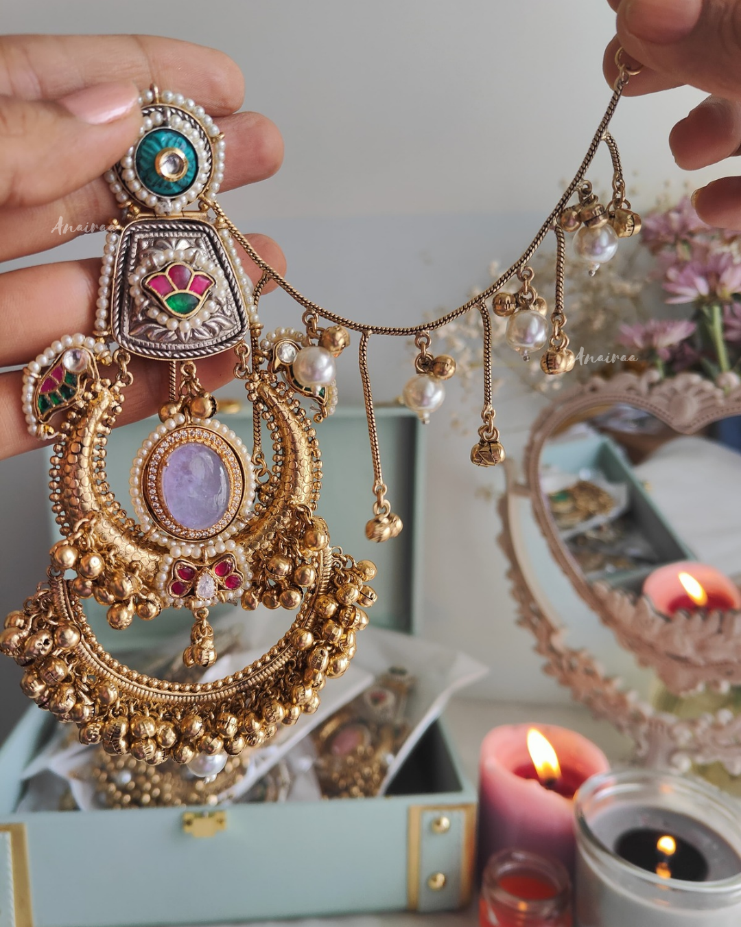 Mahi Kashmiri ghungroo earrings with  earchains