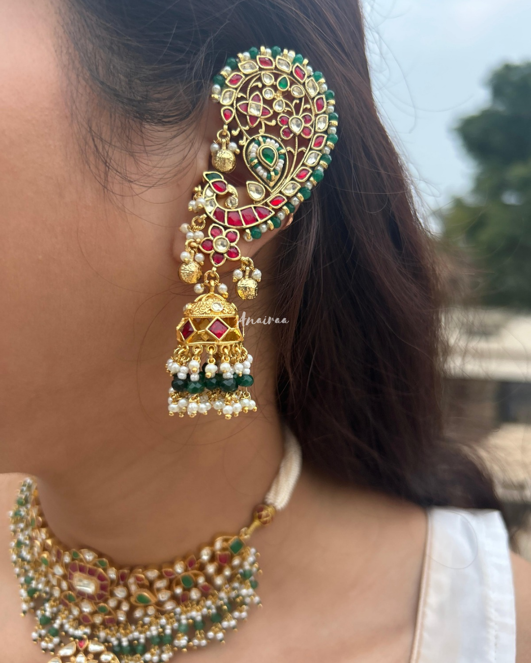 Siya peacock earcuff jhumkas with earchains