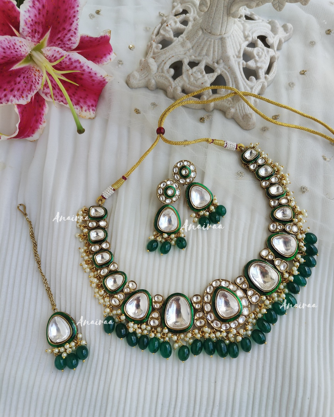 Anvi bridal polki meena necklace set