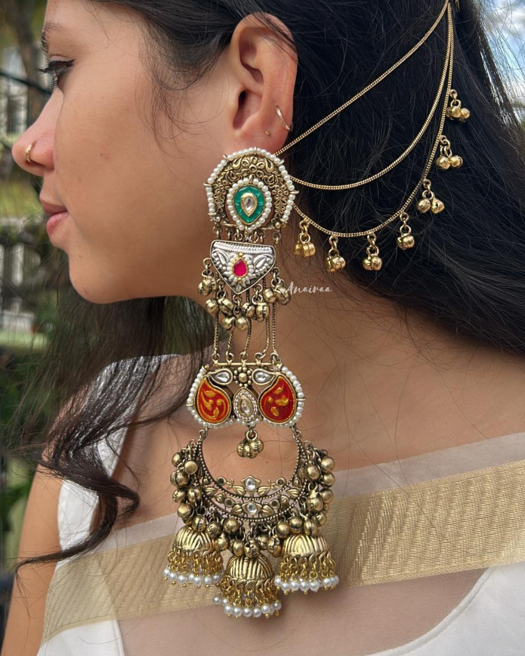 Sabya Kashmiri ghungroo earrings with earchains