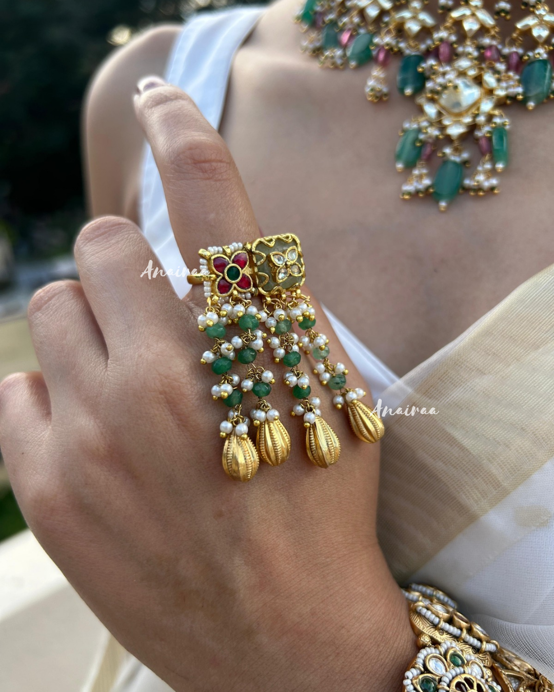 Heritage paachi kundan ring