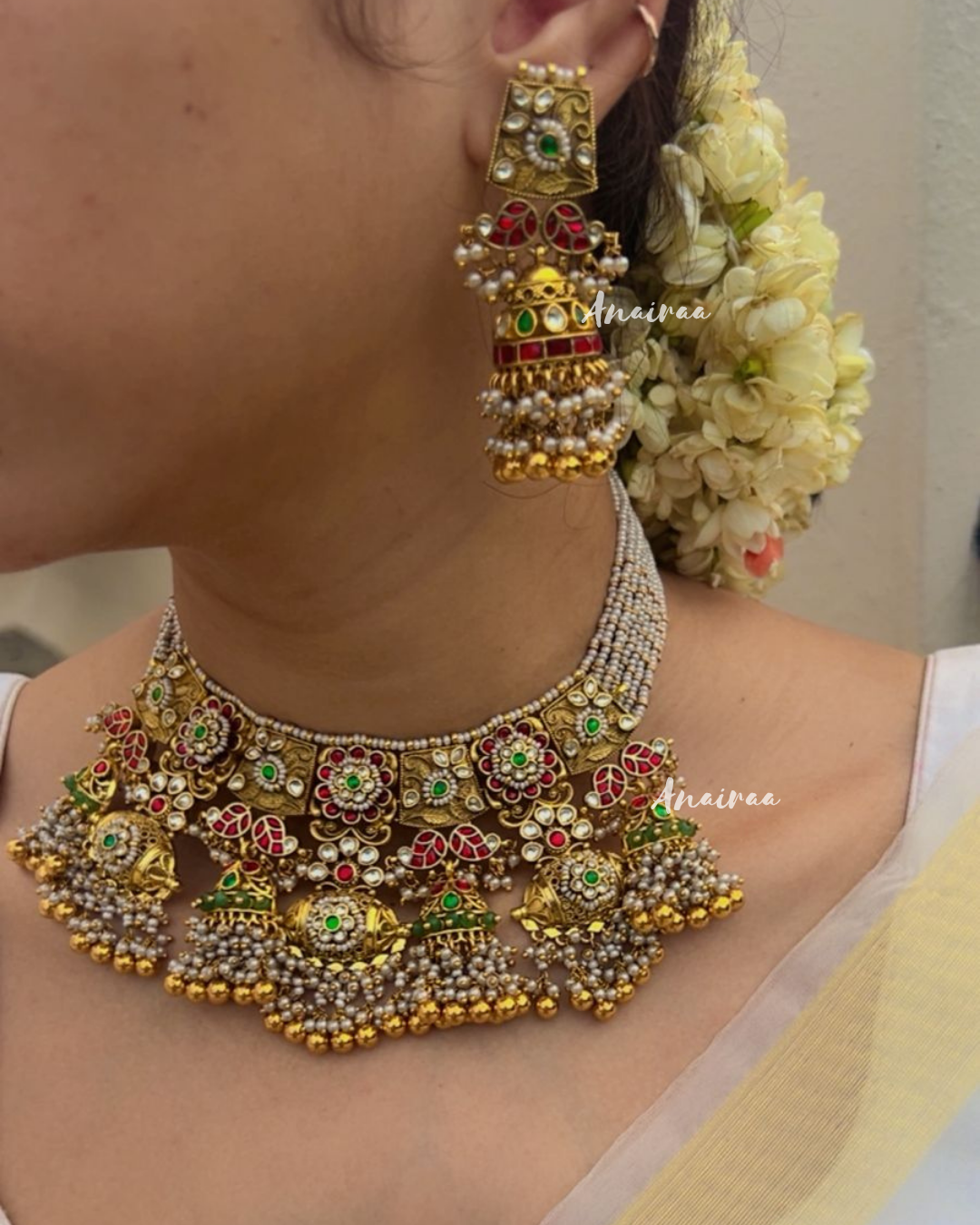 Paachi kundan antique set