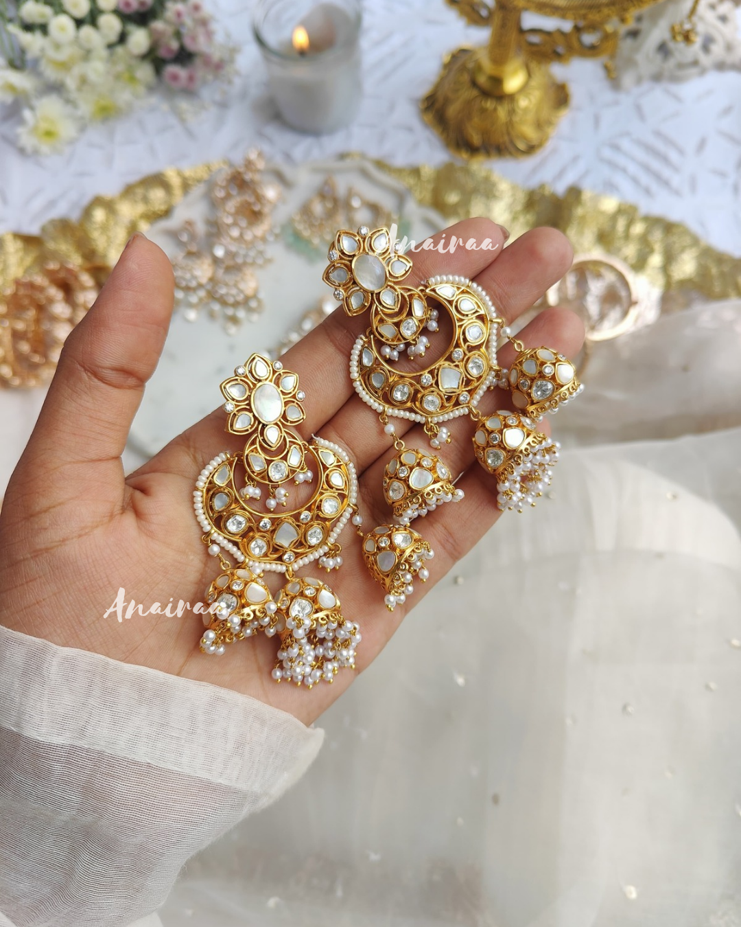 Mother of pearl polki earrings