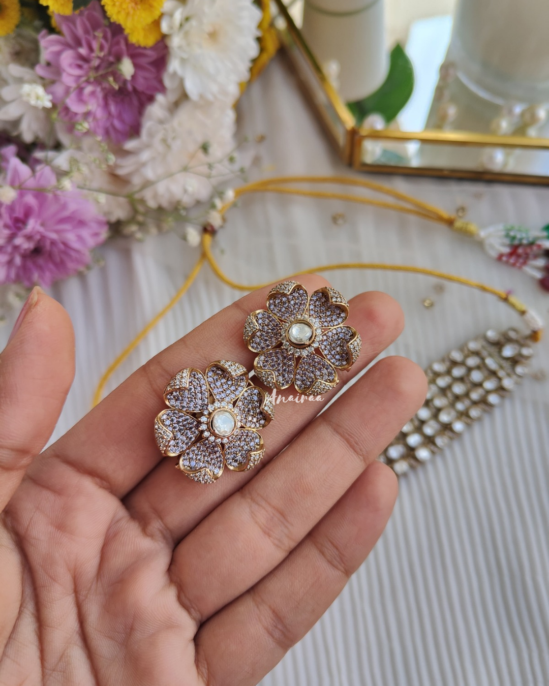 Sparkling flower moissanite choker set - lavender