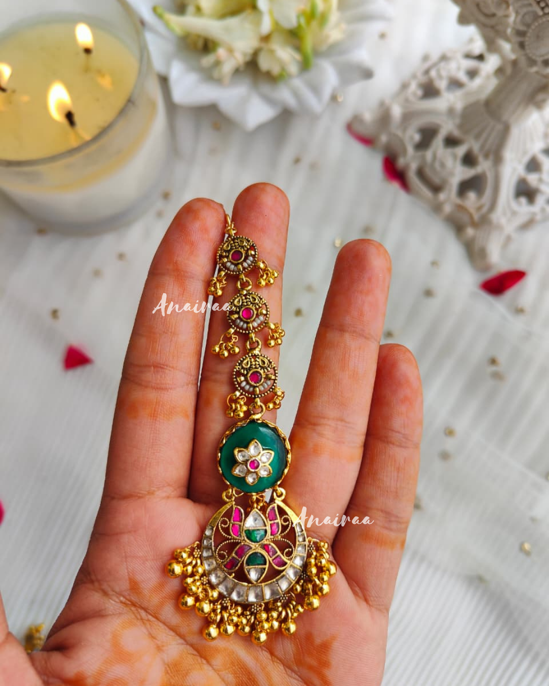 Paachi kundan antique maangtikka