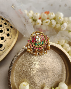 Heritage paachi kundan lotus ring