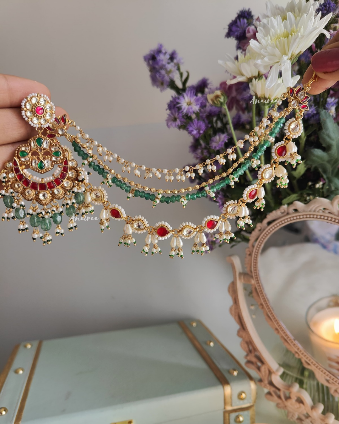 Paachi Kundan earrings with earchains