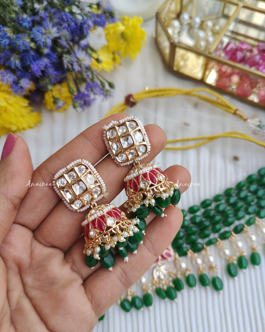 Saanvi beaded Polki choker set