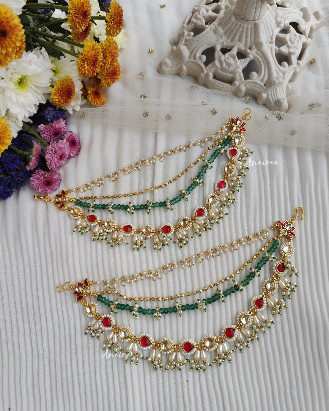 Siya peacock earcuff jhumkas with earchains