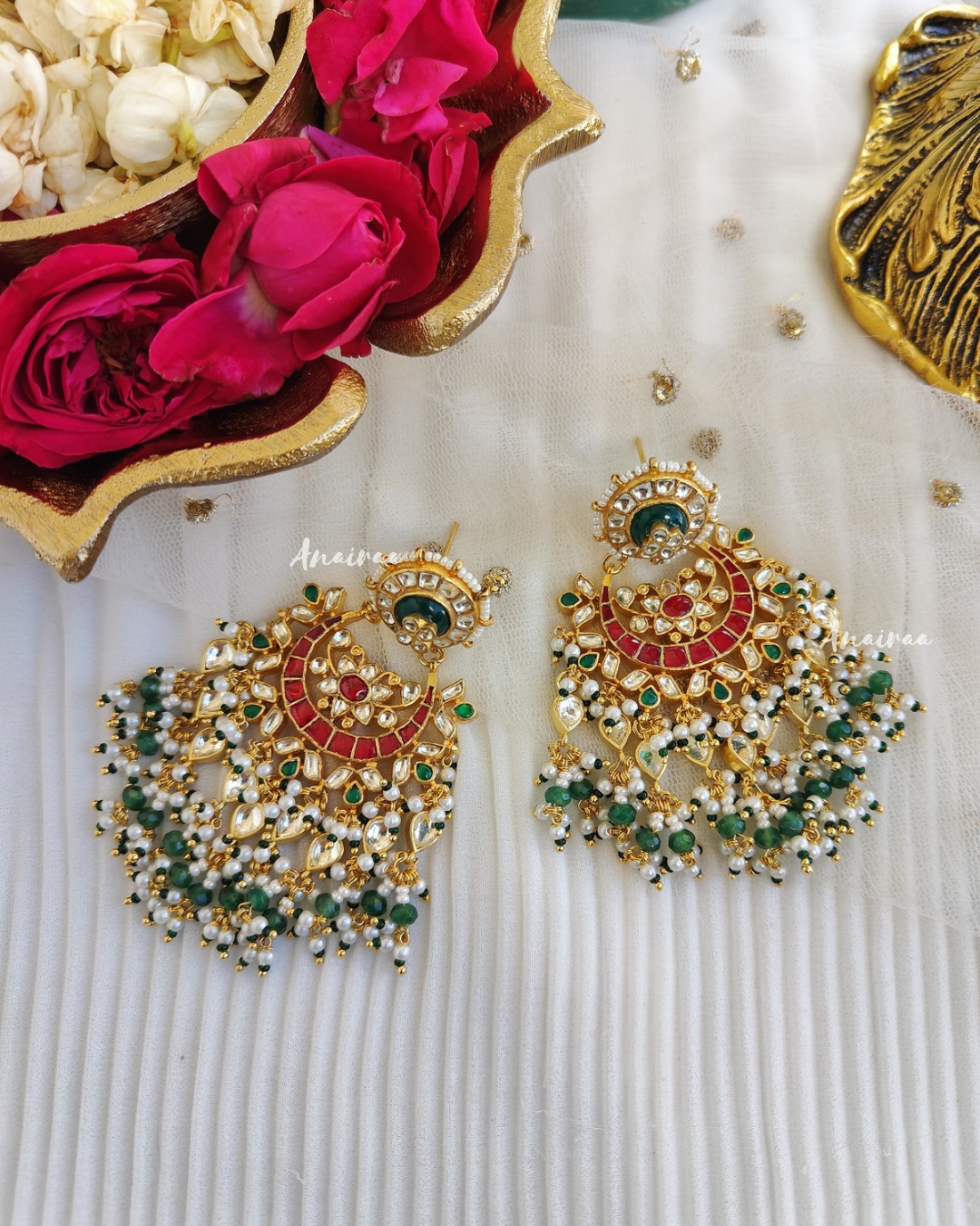 Shyamashree paachi kundan chandbali earrings
