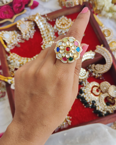 Multi colour kundan ring