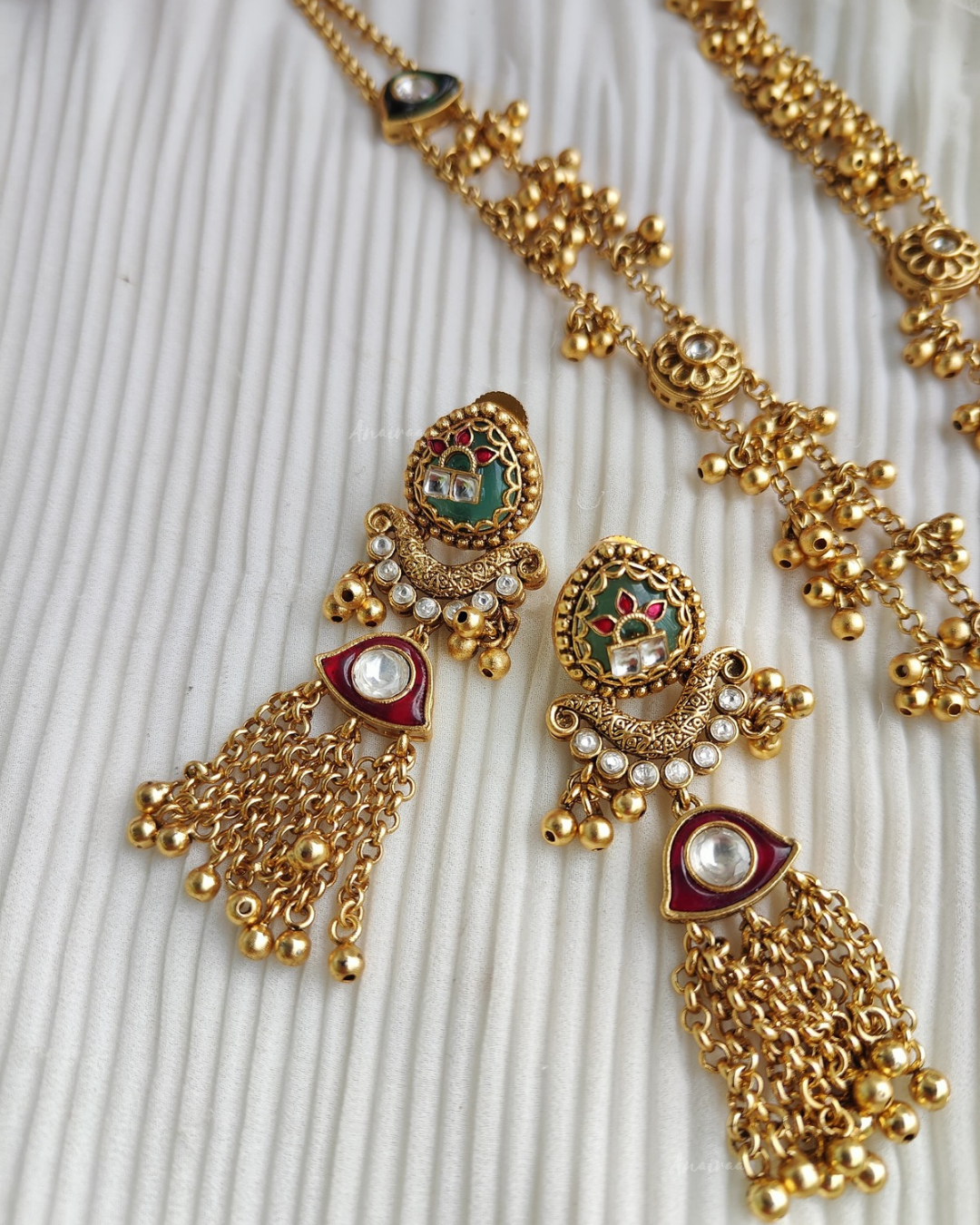 Antique kundan long necklace set