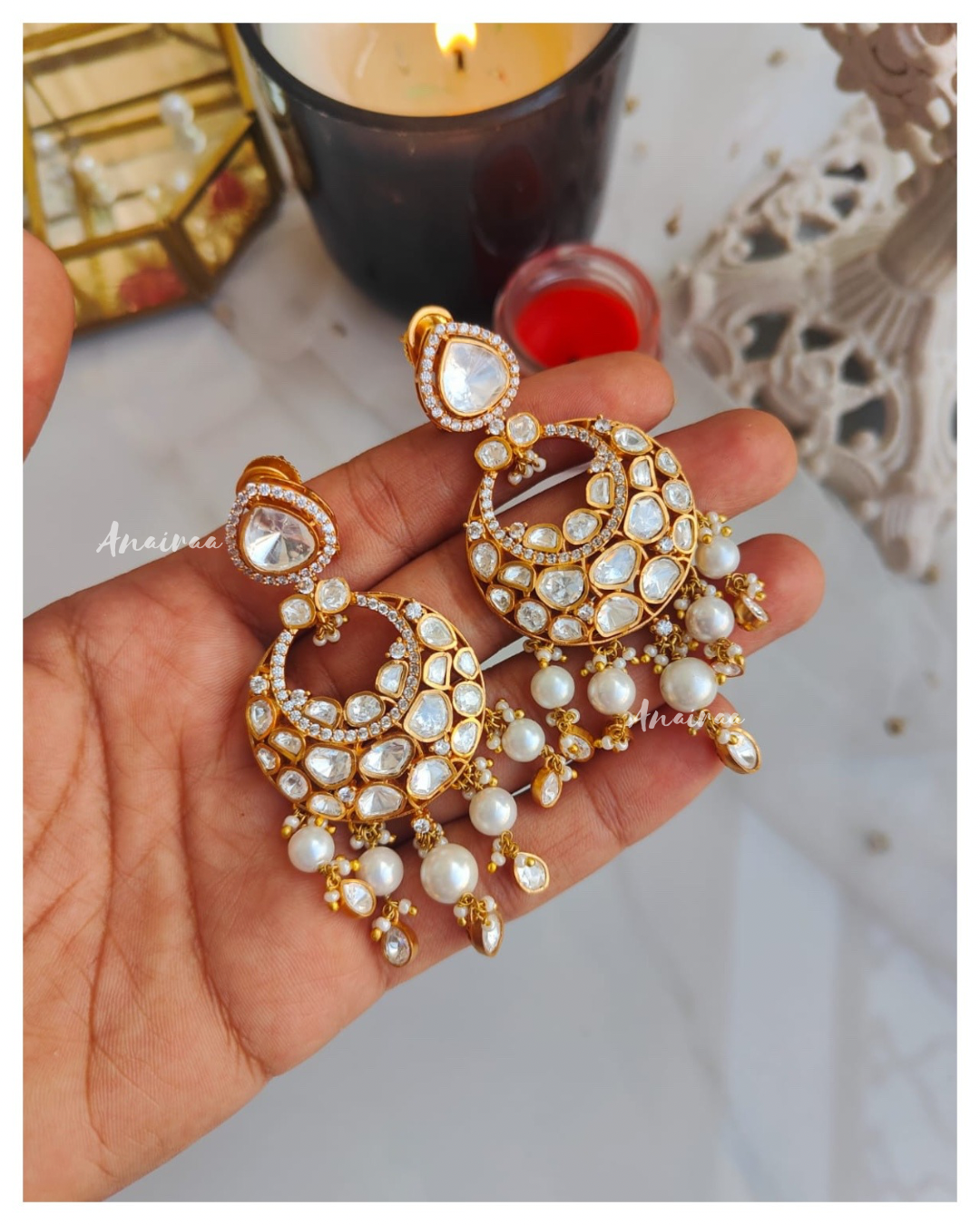 Polki moissanite earrings and earchains