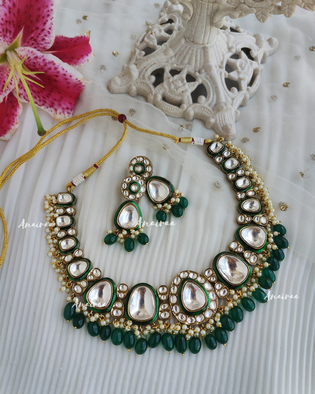 Anvi bridal polki meena necklace set
