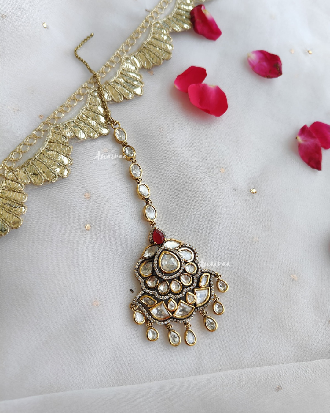 Ruby moissanite maangtikka