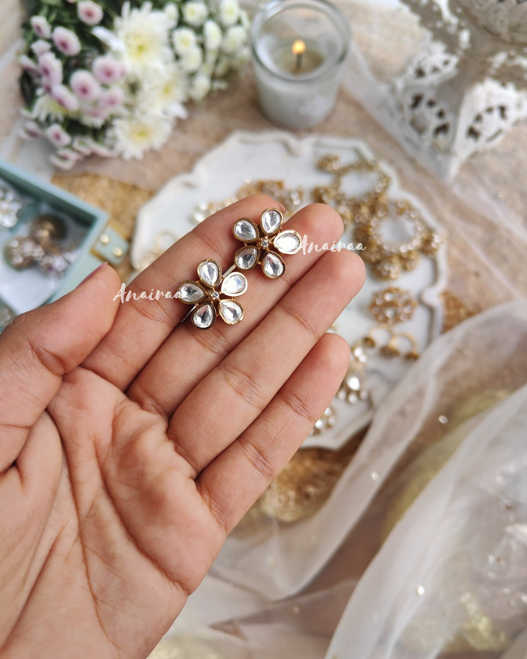 Polki small floral studs
