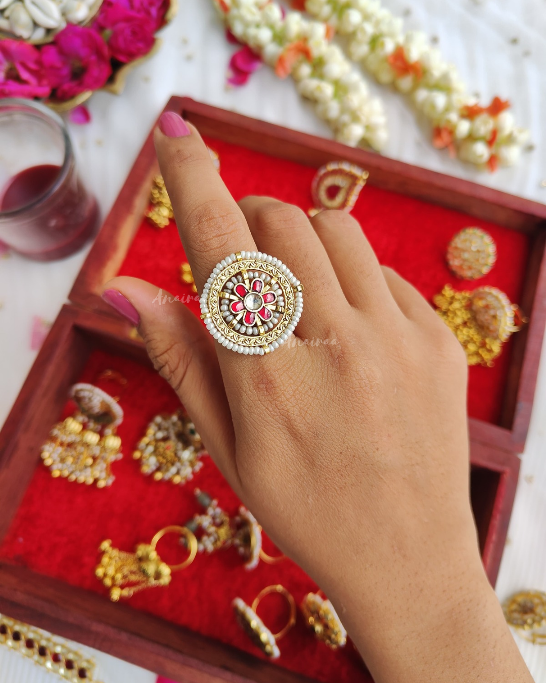Antique Paachi kundan ring
