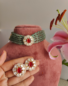 Sage Moissanite choker with ruby highlights