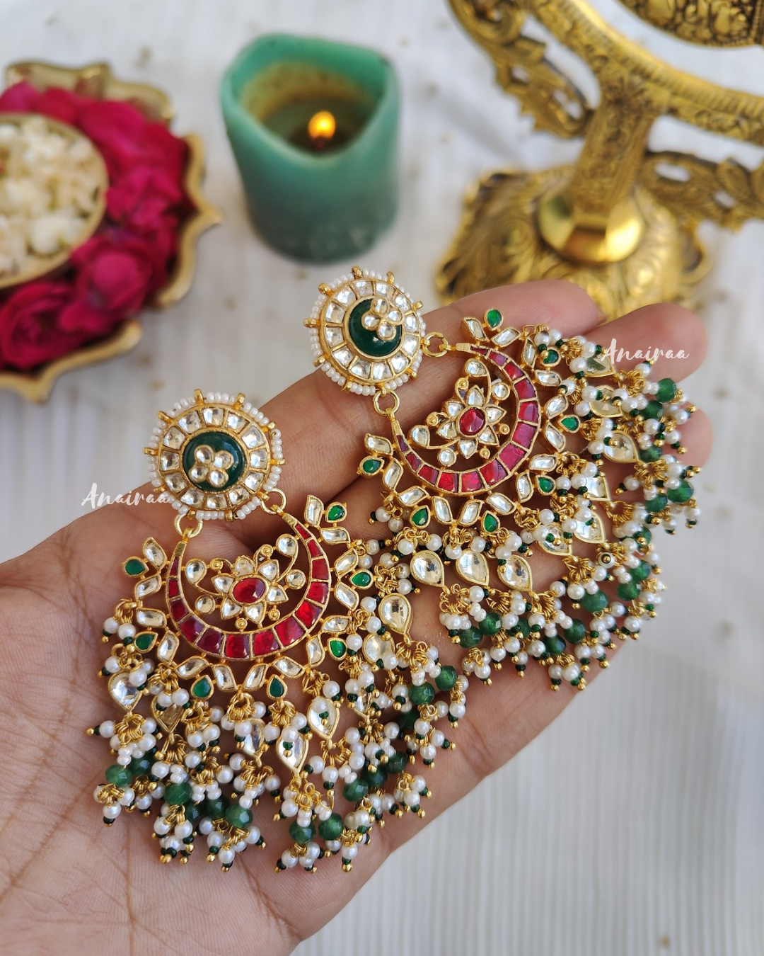 Shyamashree paachi kundan chandbali earrings